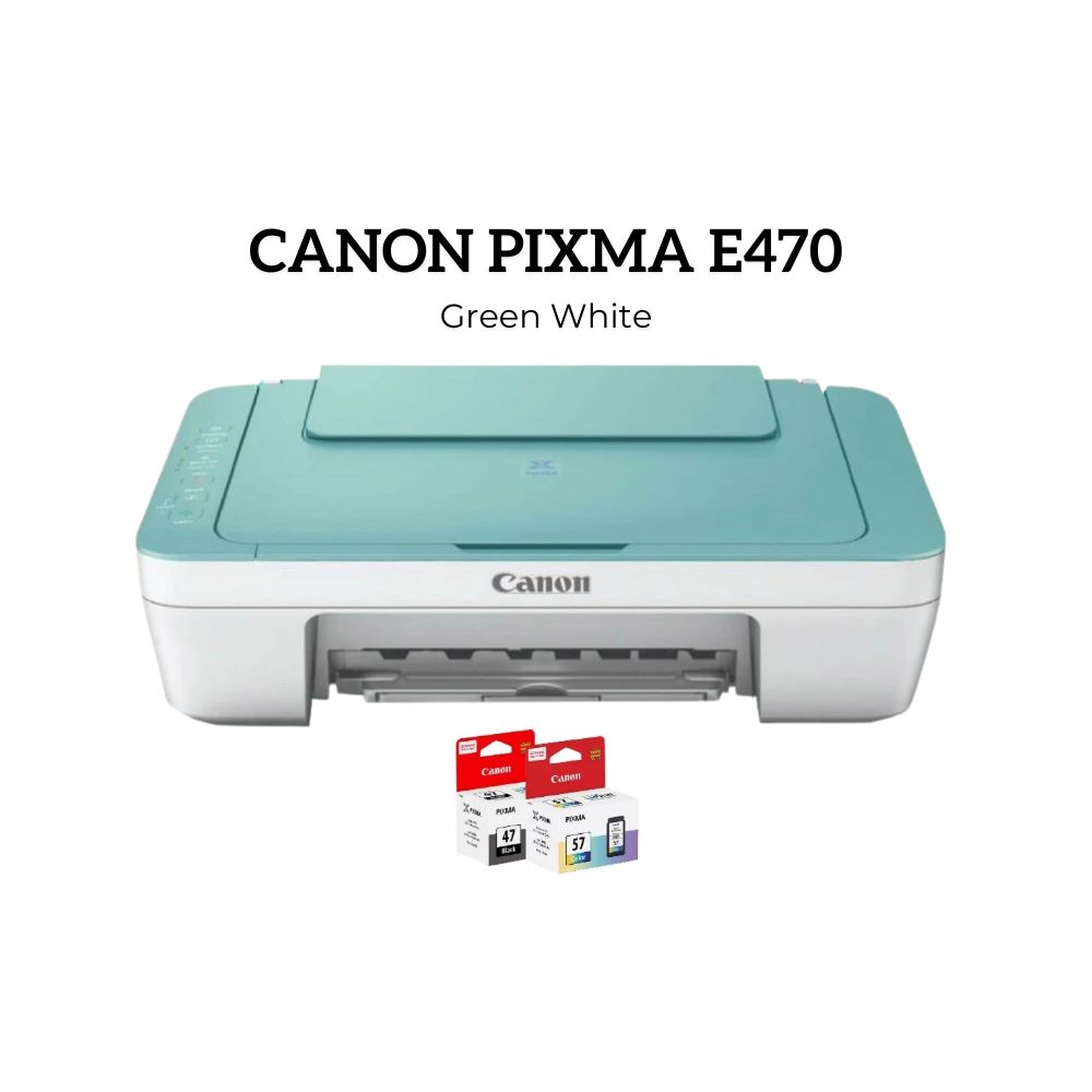 SMA (3) Canon PIXMA E470 Wireless Inkjet Printer – Green White - Image 1
